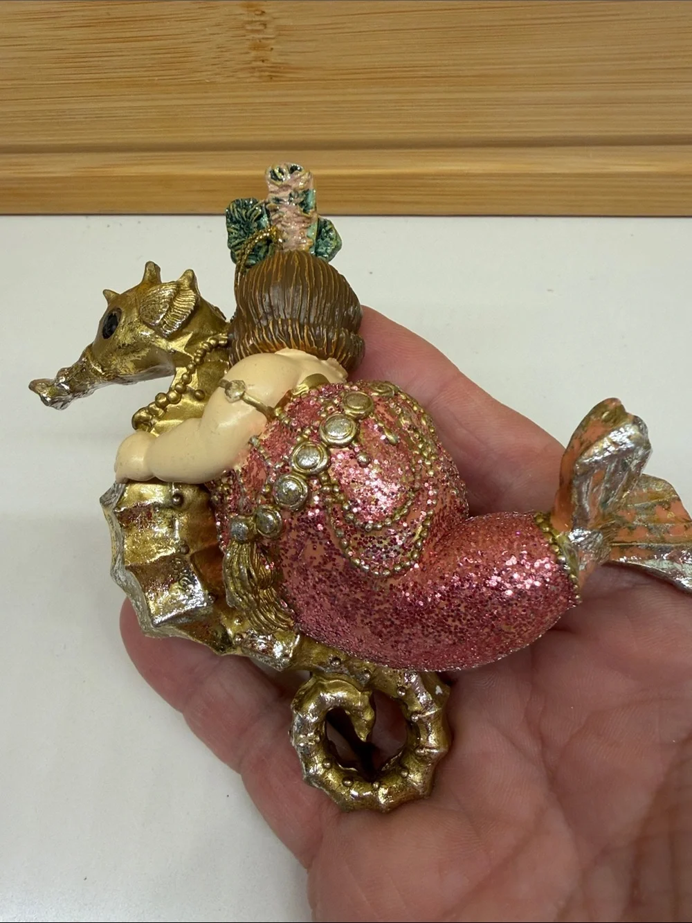 Katherine’s Collection Pink Glitter Mermaid on Seahorse